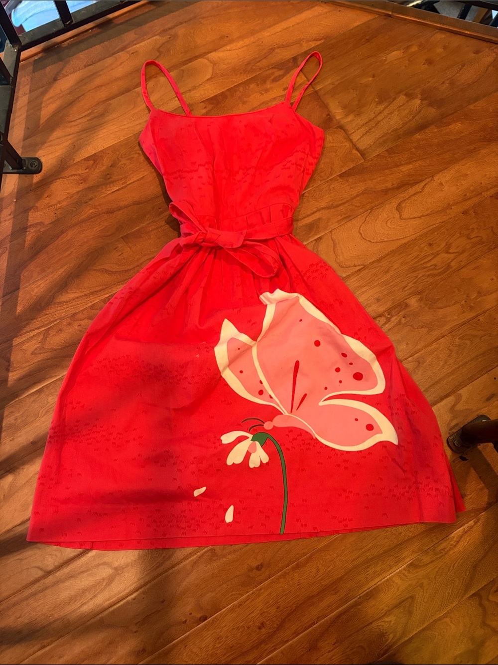 Vintage 1970s Malia Honolulu Vibrant Pink Floral Midi Dress Tie Waist
